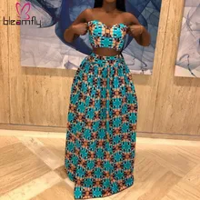 Dashiki Print Sexy Strapless Two Piece Skirts Set Summer Outfits For Women Sleeveless Off Shoulder Crop Top And High Waist Skirt
