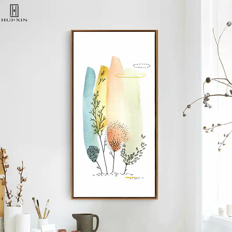 Minimalista Arte De Pared Tres Plumas Como Montanas Verde