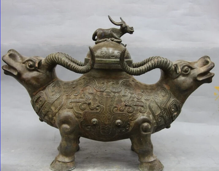 

USPS to USA S3102 China Dynasty Bronze Copper Bull Cattle Cow OX Jug Pot Bottle Tank Crock kettle