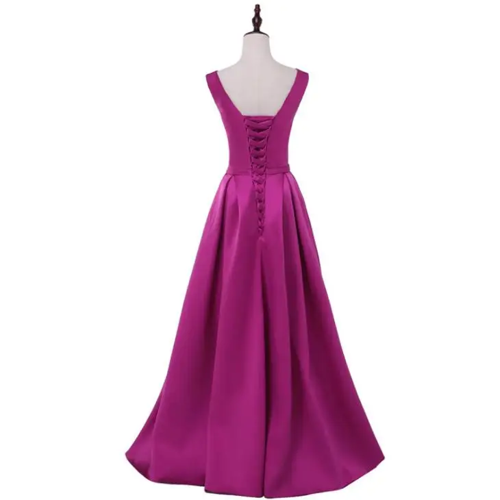 VENSANAC V Neck Bow Sash Sleeveless A Line Long Evening Dresses 2018 Elegant Satin Backless Party Prom Gowns VENSANAC V Neck Bow Sash Sleeveless A Line Long Evening Dresses 2018 Elegant Satin Backless Party Prom Gowns