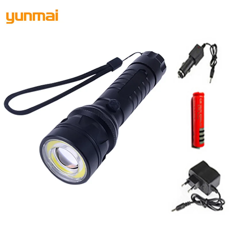 

Tactical new-T6+COB Waterproof Flashlight 1pcs 18650 Battery+2pcs Charger Rechargeable Torch Quality Bike Light Led Zaklamp