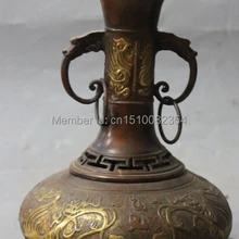 " Клеймо JiXiang Китайский Бронзовый Свинка 2 этажный Double Dragon Jar Горшок Ваза Статуя