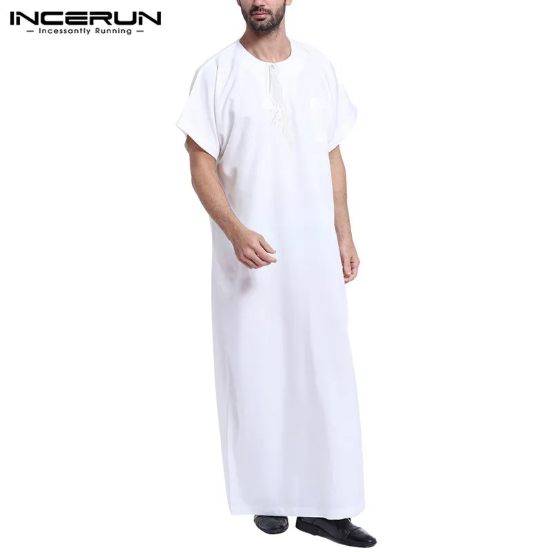 INCERUN мусульманское платье кафтан для мужчин абайя короткий рукав принт винтажные халаты Саудовская Аравия Дубай Арабский исламский кафтан для мужчин