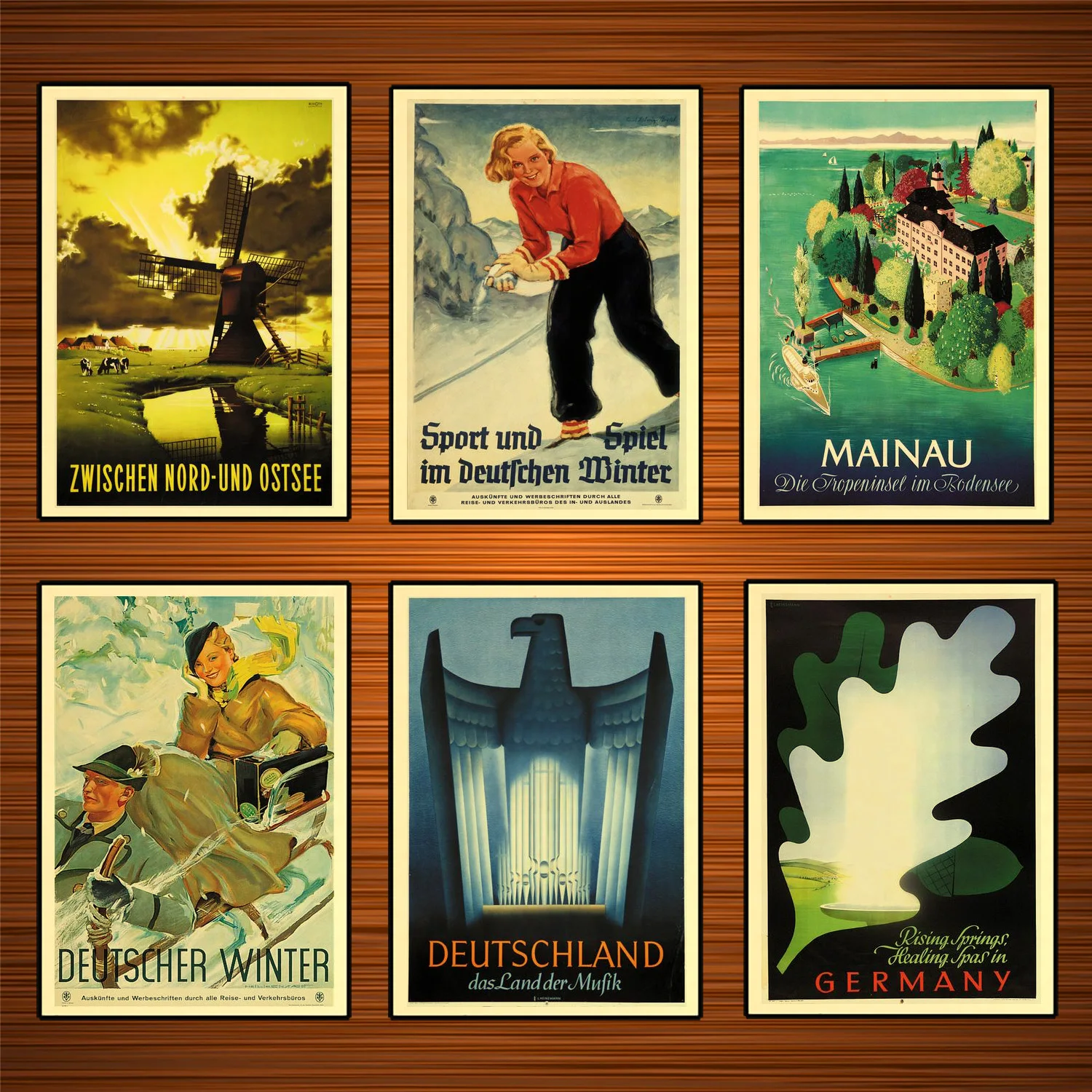 Germany Travel Posters Sport und Spiel im deutschen Winter Classic Wall Stickers Canvas Vintage Poster Home Bar Decor Gift | Дом и сад