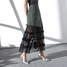 Брендовые юбки весна лето женские юбки Новые сетчатые кружевные строчки плиссированные юбки модные повседневные юбки свободные длинные юбки женские