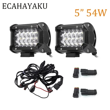 

ECAHAYAKU 2PCS Offroad 5INCH TRIPLE ROWS 54W LED WORK LIGHT BAR FLOOD BAR LIGHT 6000K 5400LM FOR 12V 24V CAR TRUCKS SUV BOAT ATV