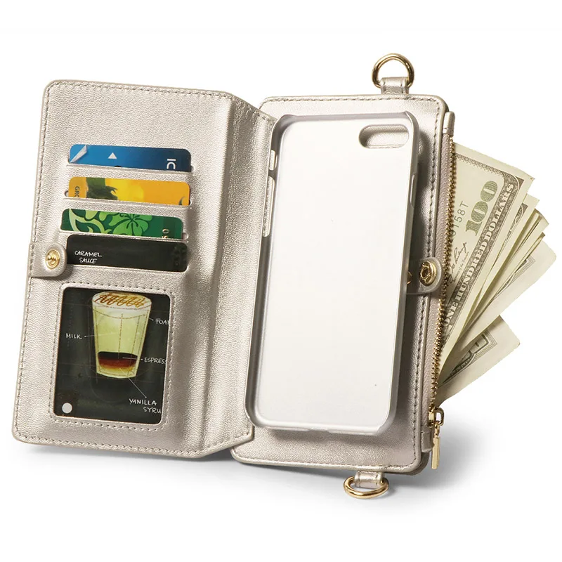 Жемчуг Angeli Стильный чехол-бумажник из искусственной кожи случаях для Iphone 6 6S 7 8 Plus X XS флип отойти чехол браслет-кошелек карты карман - Цвет: silver iphone 6Splus