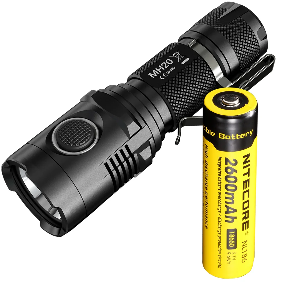 Nitecore mh20 Портативный фонарик 2600 мАч Батарея 1000 люменов Перезаряжаемые Мини Кемпинг бордовый Водонепроницаемый факел nl189 18650usb