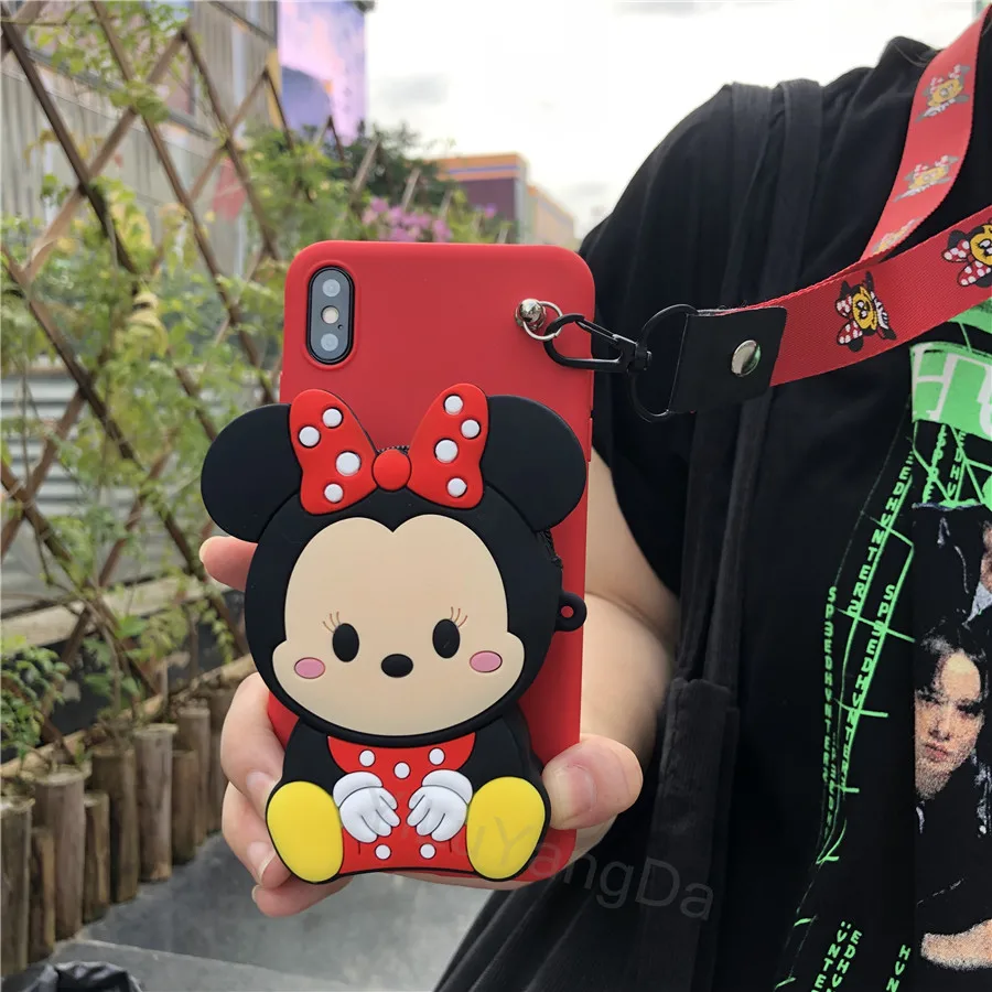 Cartoon Stitch Minnie Zipper Wallet Phone Case for Huawei Y5 Lite Y6 Y7 Pro Y9 Prime 2019 2018 Soft Silicone Cover Bag Cover