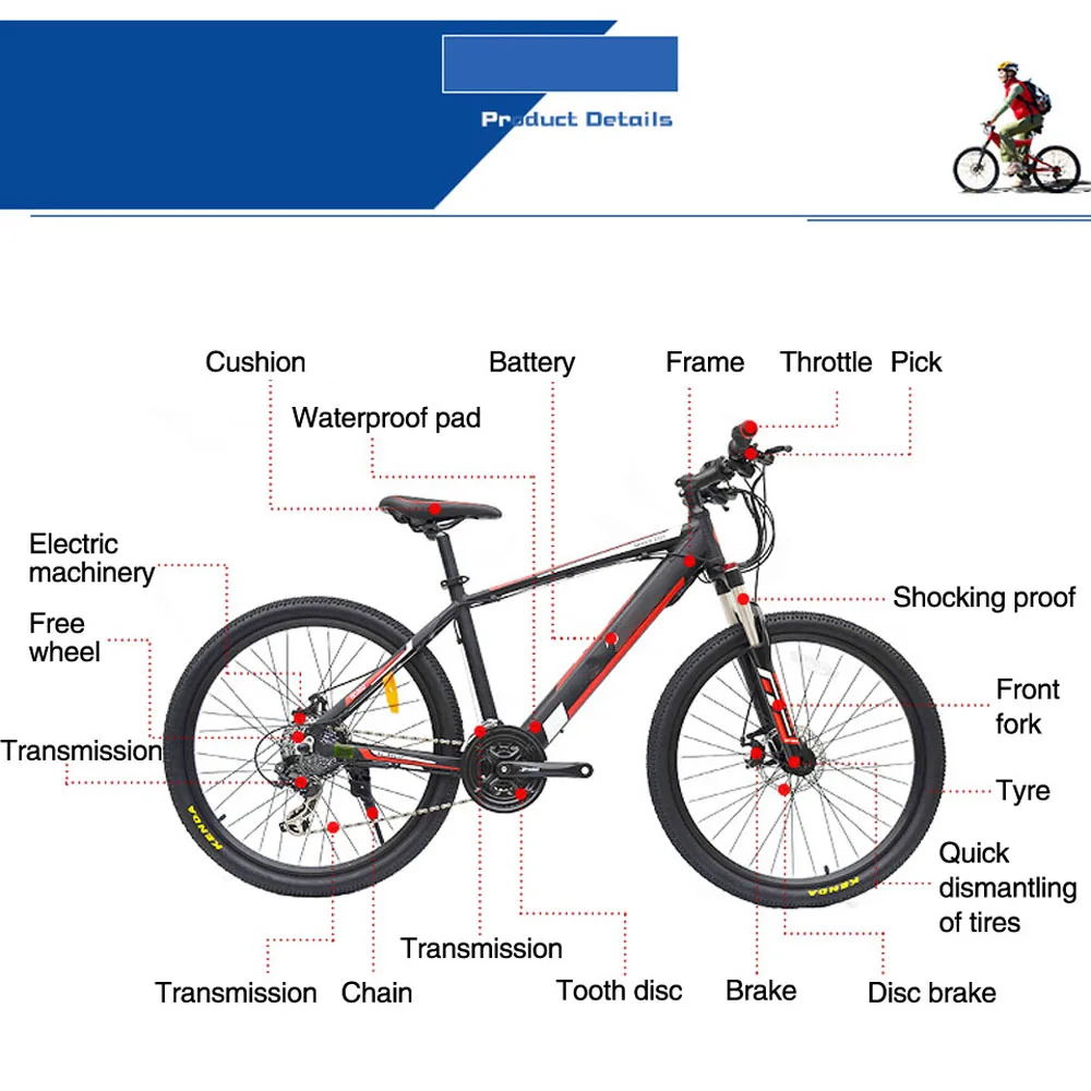 Discount 26 inches Hidden Battery Electric Bicycle, 48V 250W 8.7A battery three blades wheel Aluminum Alloy Disc Brake 21 Speed e MTB 11