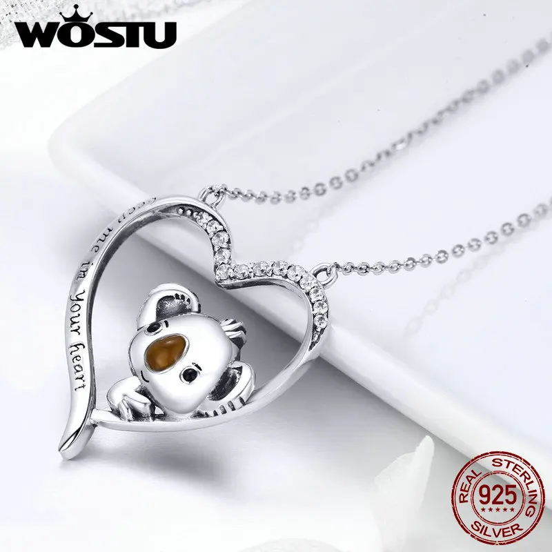 

WOSTU High Quality 925 Sterling Silver Cute koala Pendant Necklace For Women Girl Lovely Jewelry Gift For Girlfriend FIN256