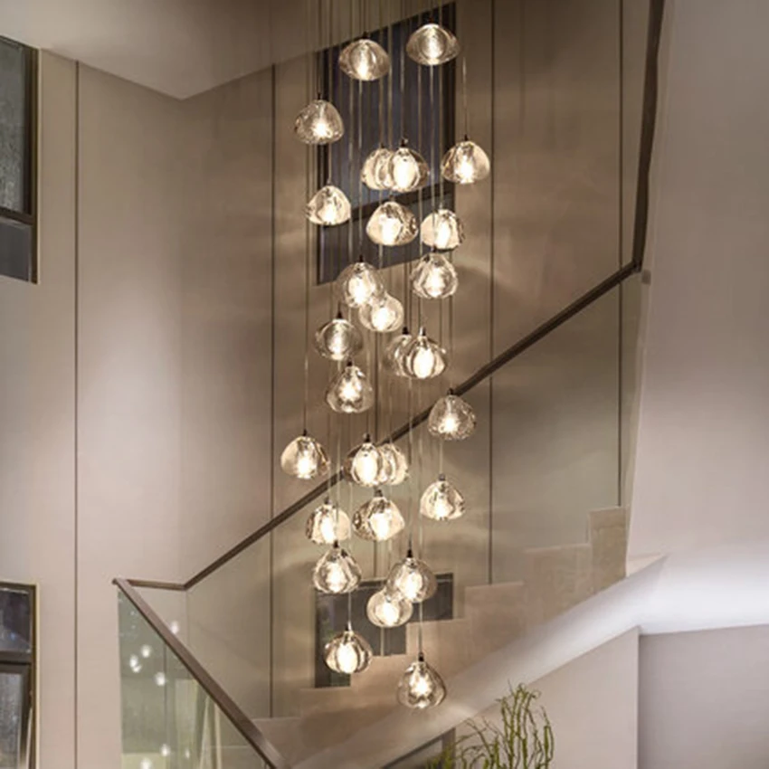 Nordic Led Pendant Lamp Crystal Pendant Lights Modern Stairwell Long Living Room Stair Hanging Lamps Decor Lighting Luminaria