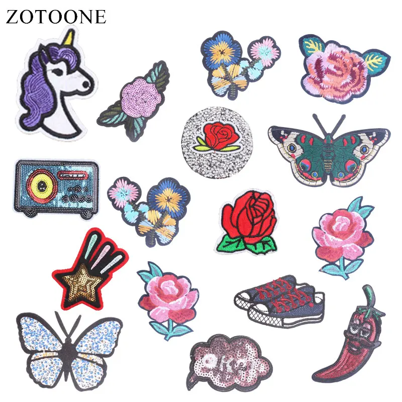 

ZOTOONE Flower Patches Shoes Stickers Unicorn Diy Iron on Clothes Heat Transfer Applique Embroidered Applications Cloth Fabric G