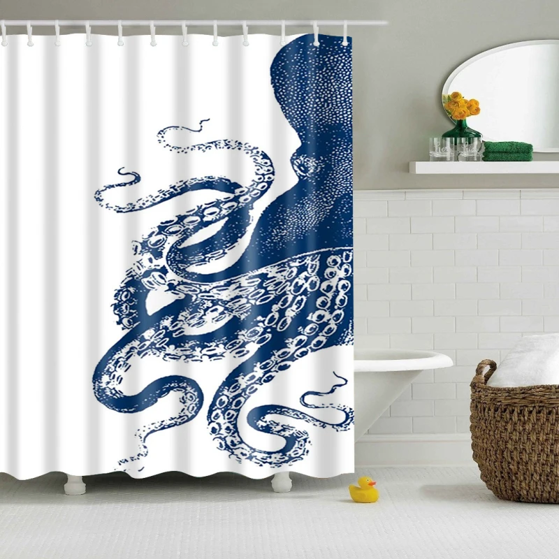 

2019 New Octopus Pattern Shower Curtain Bathroom Curtain Eco-Friendly Waterproof Polyester Fabric Shower Curtain With 12 Hooks