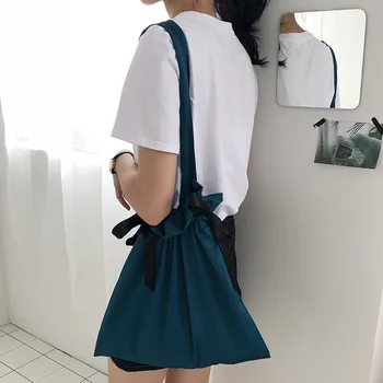 

Simple Drawstring Satin Shoulder Bag Korean Style Female Tote Handbag Lightweight Women Shopping Bag Large Capacity Wholesale