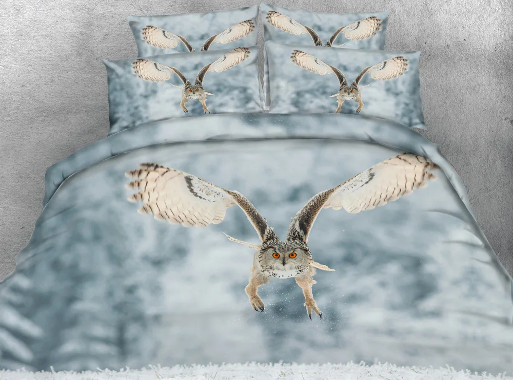 Jf 031 Hd Digital Print 3d Owl Print Duvet Cover Queen Size Snow