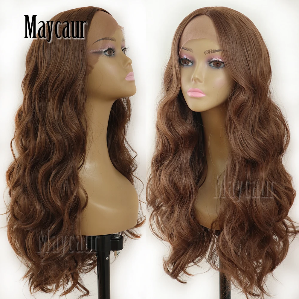 Maycaur Hair Middle Brown Color Long Body Wave Hair Lace Wigs Glueless Heat Resistant Synthetic Lace Front Wigs for Black Women Maycaur Hair Middle Brown Color Long Body Wave Hair Lace Wigs Glueless Heat Resistant Synthetic Lace Front Wigs for Black Women