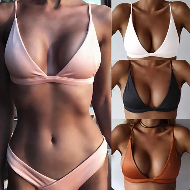 

2018 New Sexy Bikinis Women Swimsuit High Waisted Bathing Suits Swim Halter Push Up Bikini Set padded bra bralette Swimwear