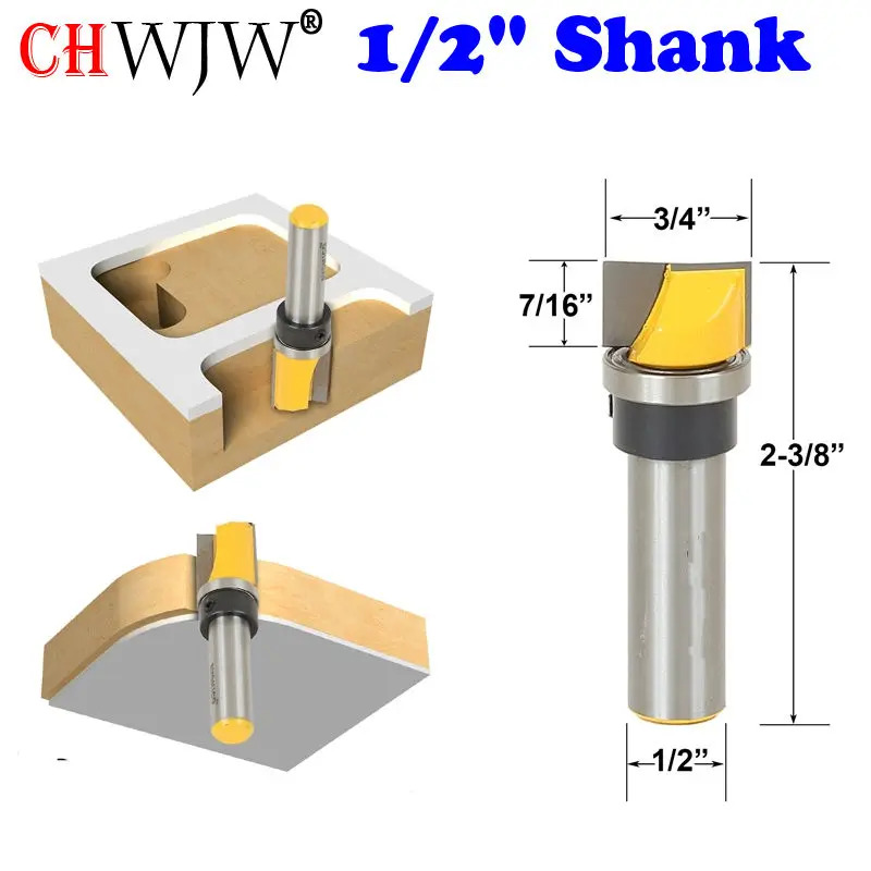 

1PC 1/2" Shank Mortise/Template Trim Router Bit - Bottom Cleaning -Woodworking cutter Tenon Cutter for Woodworking Tools