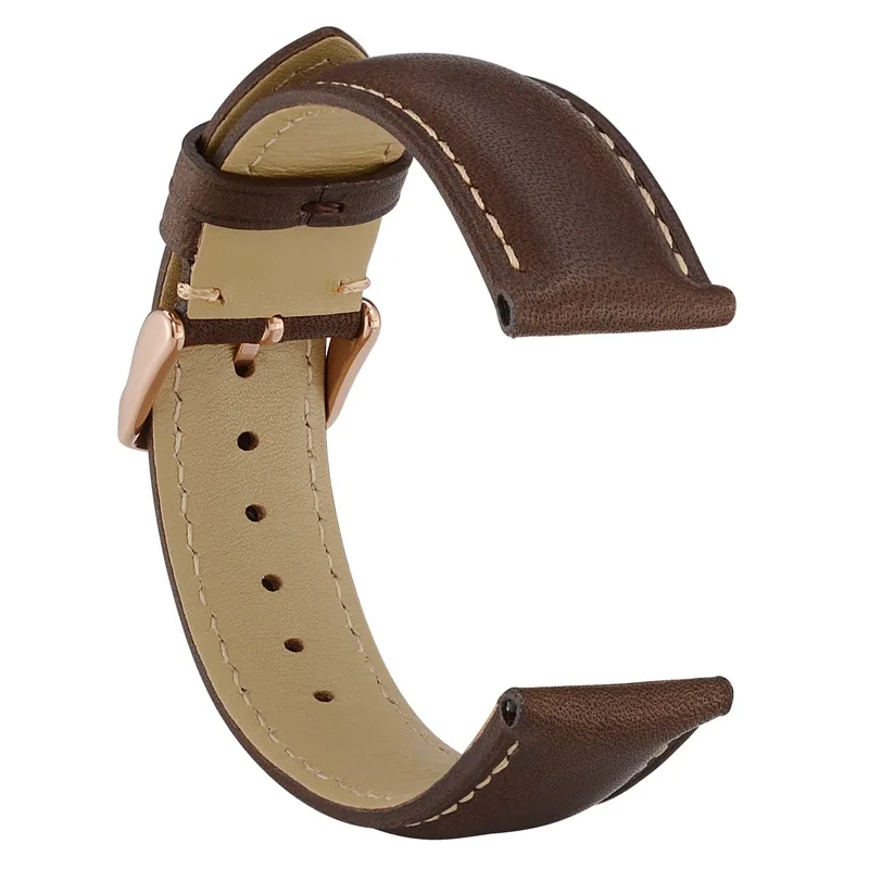 WOCCI Watch Band-винтажный кожаный ремешок для часов, выбор цвета и ширины(18 мм, 19 мм, 20 мм, 21 мм или 22 мм), Пряжка из розового золота