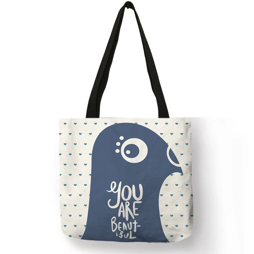 

Hot Simple Cartoon Animal Print Handbag Penguin Cat Bird Pattern Printed Tote Bags Eco Friendly Casual Girls Sports Sac A Main