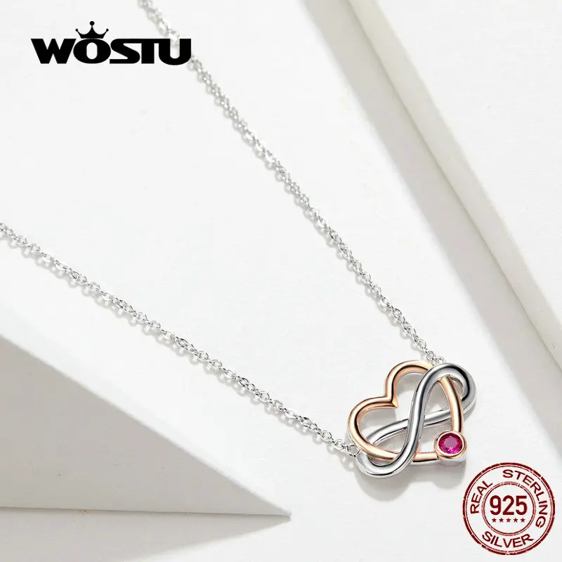 WOSTU 100% Настоящее 925 пробы Серебряное ожерелье Бесконечная любовь классическое