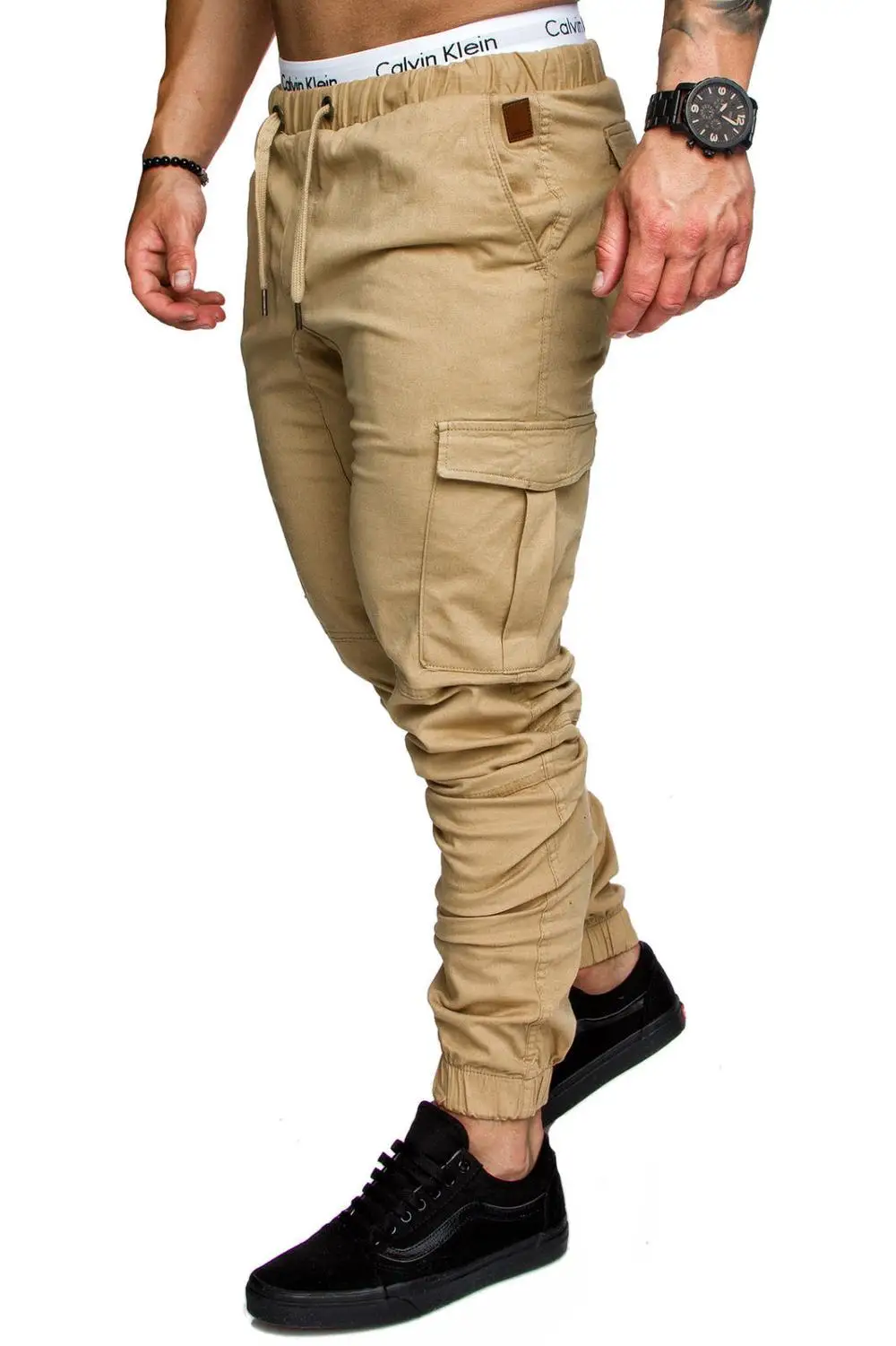 Мужские брюки новые модные брендовые рабочие карманы джоггеры брюки мужские брюки повседневные мужские s джоггеры однотонные брюки XXXL - Цвет: Khaki