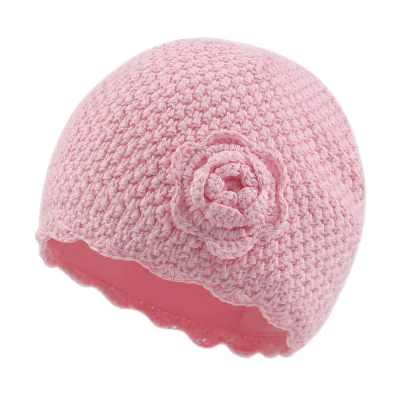 Pink Flower Baby Girls Hat Winter Knitted Baby Beanie Infant Toddler Girls Warm Hat (5)
