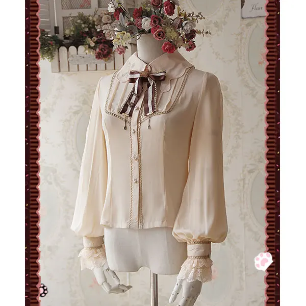 En Ligne Folk et Cuillère de femmes Brodé En Mousseline de Soie Blouse Longue Évêque Manches Lolita Chemise par Infante