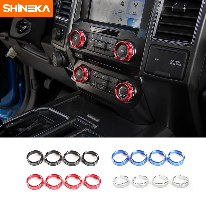 Car Interior Accessories Air Conditioner Audio Switch Decorative Ring Button Cover for Ford F150 2016 2017 XLT 4pcs-Black 