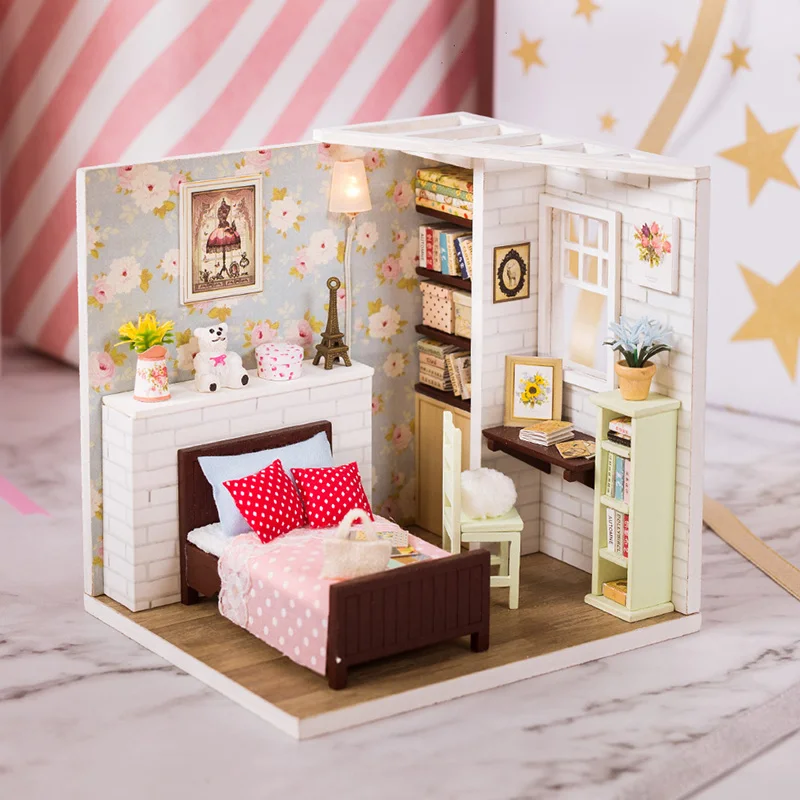 

Doll House Diy Miniature 3D Wooden Miniaturas Dollhouse Furniture Building Kits Toys for Children Christmas Gifts
