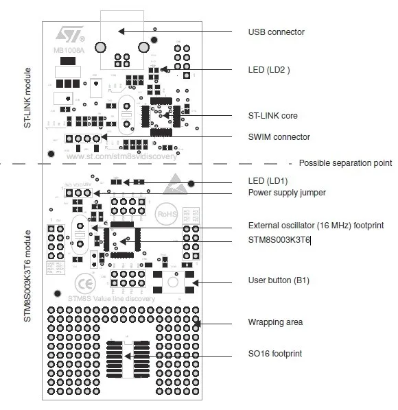 STM8 плата STM8SVLDISCOVERY STM8S003K3T6 STM8S003 линия значения STM8 набор для обнаружения оценочная плата для разработки встроенный ST-Link