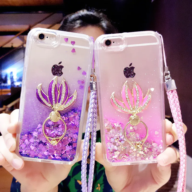 

For Huawei P8 P9 P10 Lite Plus selfie P smart Luxury Colorful liquid quicksand Phone case Mermaid finger ring buckle Back cover