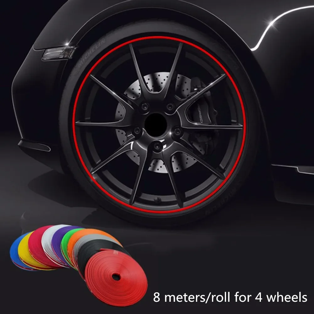 

8 M/set Car Vehicle Wheel Rims Decor Strip Tire Guard Line Rubber Protective Moulding Trim Strips Rimblades Sticker