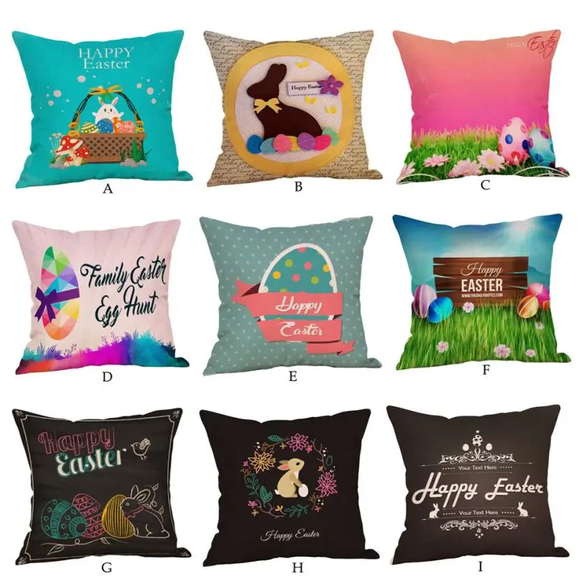 Buy Happy Easter Pillow Cases Linen Sofa Cushion Cover Home Decor Pillow Case