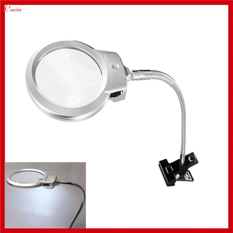 

New Gooseneck Soft Tube Clamp Mounted Desk Table Magnifier Light 5X Magnifier With Led Light