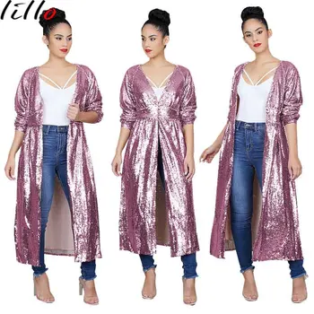 

Unique design sequins long-sleeved casual long coat fashion temperament women's windbreaker wild style Street fashion women