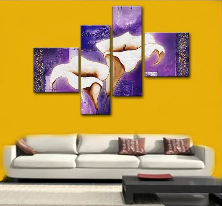 High quality canvas art flowers oil painting images 4 piece wall art wall pictures for living
