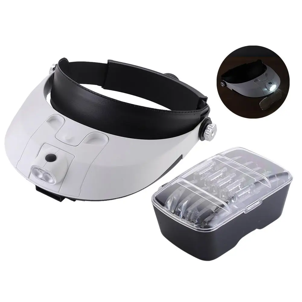 2 LED Headband Magnifier Adjustable Eyewear Loupe Headlamp Magnifying