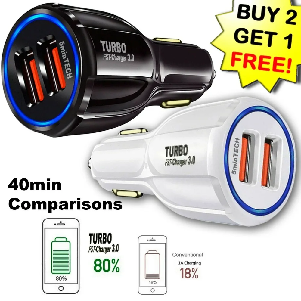 

USB Fast Quick CAR Charger Adapter (16W / 5,9,12V / 3.1A) for Android or iPhone