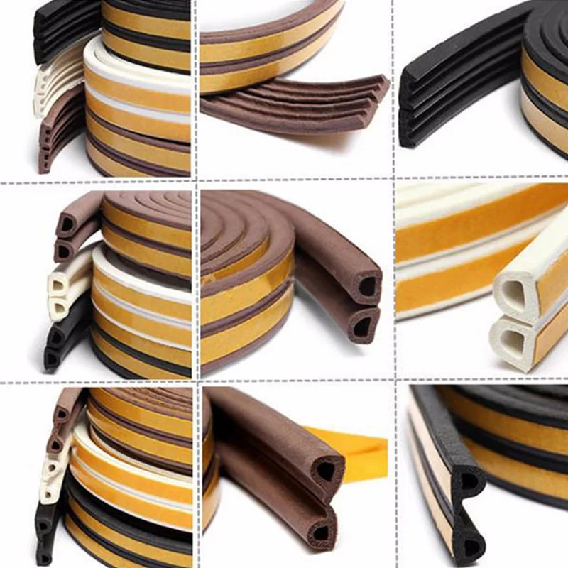 5M D Type Sealing Strip Noise Insulation Weather Strip Self Adhesive Foam Draught Excluder Window Wall Seal Strip Hardware Tools