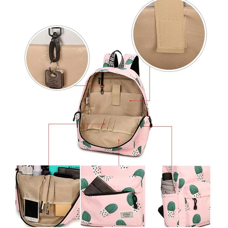 Mochila De Viaje con estampado de Cactus, Mochila de hombro multifuncional para adolescentes, Mochila escolar, Mochila femenina L4-3116 Mochila De Viaje con estampado de Cactus, Mochila de hombro multifuncional para adolescentes, Mochila escolar, Mochila femenina L4-3116