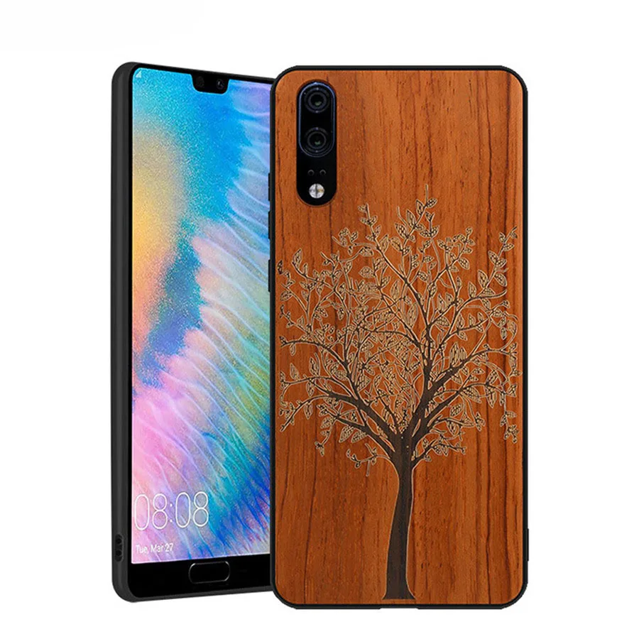 Чехол для Huawei P20pro Plus P20 чехол телефона из ТПУ с резным узором под дерево Бампер Lite