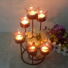 6 Head Candle Holder Iron Pillar Holder windproof glass romantic Valentine's Day candlelight dinner wedding candlestick ornament