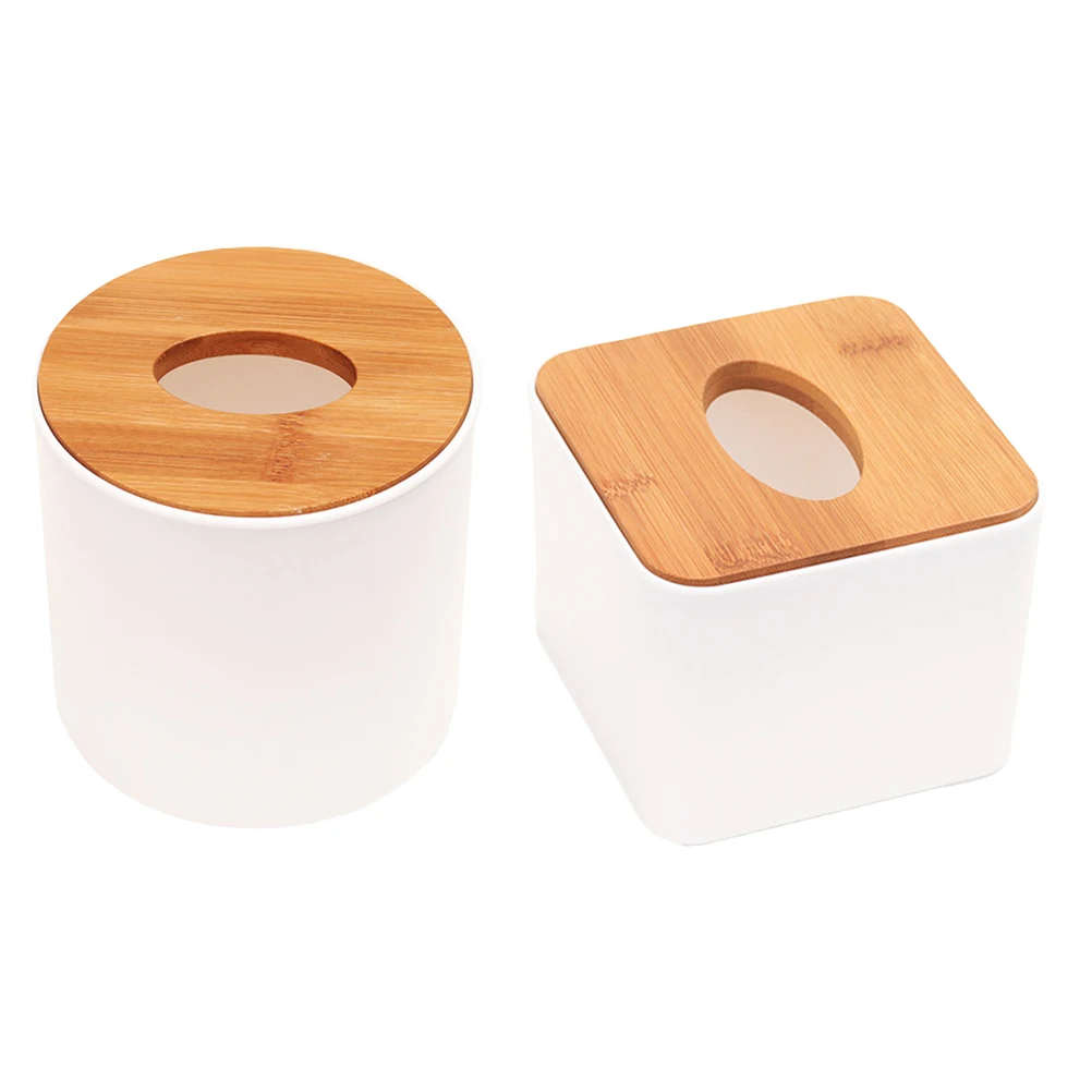 2pcs/Set Plastic Tissue Box Bamboo Wood Cover Napkin Holder Storage Fashion Tissue Holder Case For Home Living Room