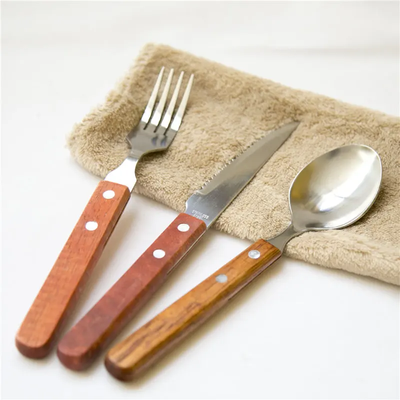 

Barbecue Tools Barbecue Accessories Wooden Handles Steak Fork Spoon Stainless Steel Fork Spoon Kit