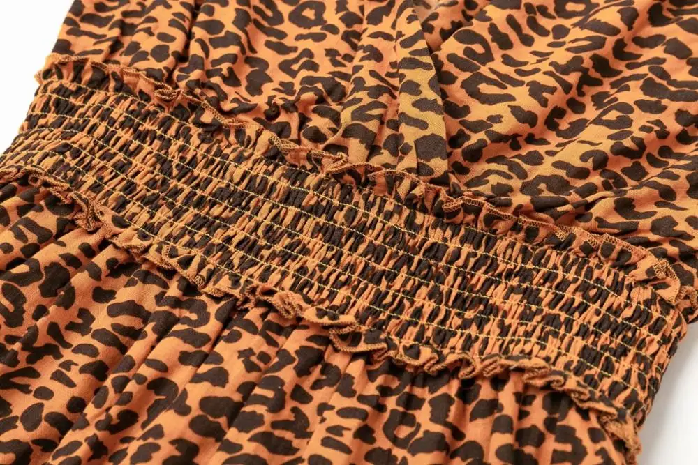 Женское платье с коротким рукавом Bazaleas винтажное леопардовым принтом и рукавами