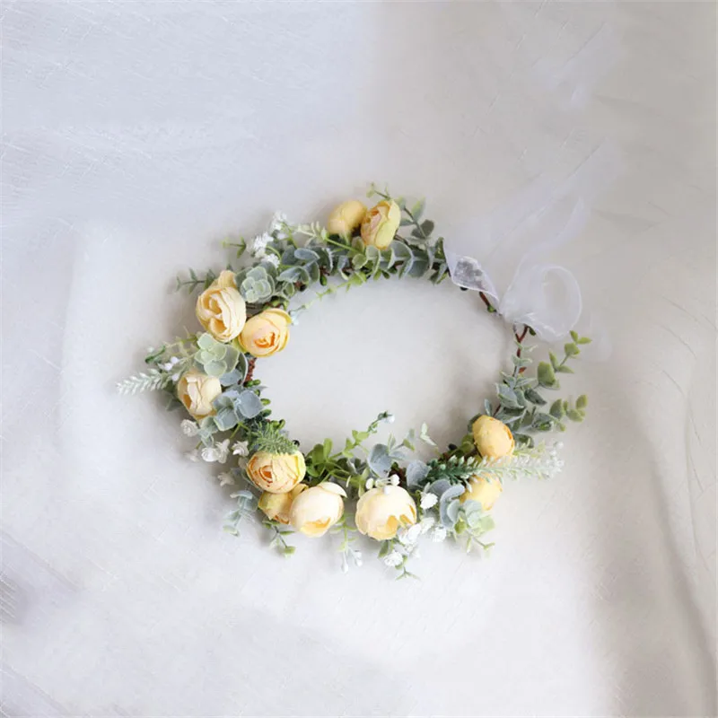 CC Garland Wreath Crown Hairbands Handmade Wedding Hair Accessories For Women Bridal Bridesmaids Girls Seaside Rose mq046