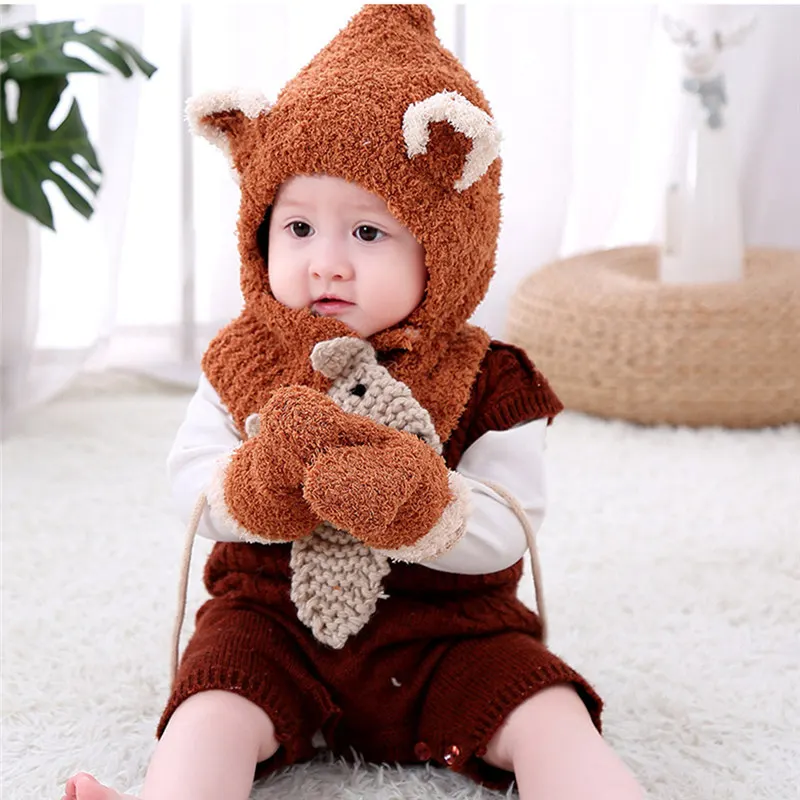3Pcs/Set Winter Hat&Scarf&Gloves Sets Kids Hats Scarves and Gloves