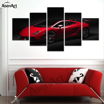 

5 Panel Wall Art Canvas Print Red Sports Car Painting for Living Room Framed Picture Ready to Hang